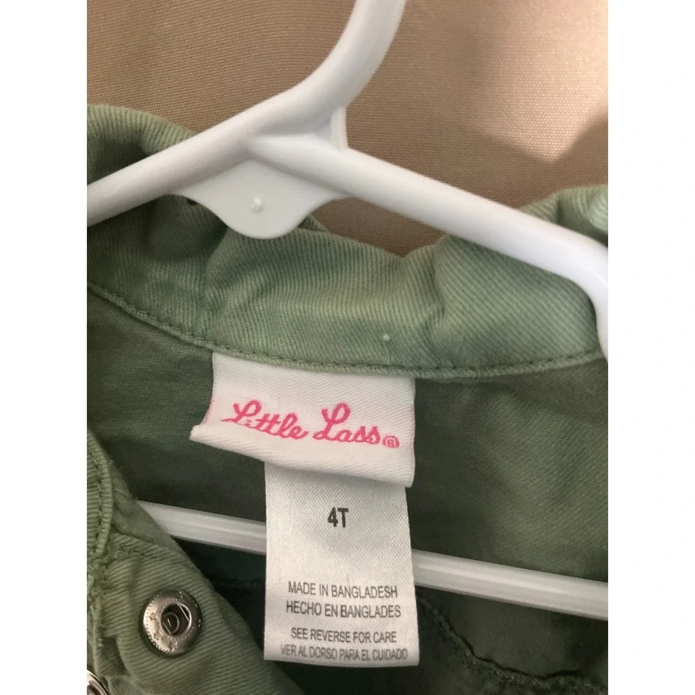 Little Lass Cropped Jacket Girls 4T Green Excellent Floral Ruffle Snap Bolero